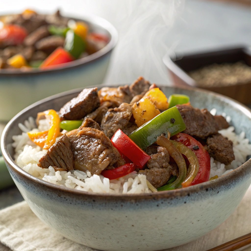 delicious beef and pepper rice bowl